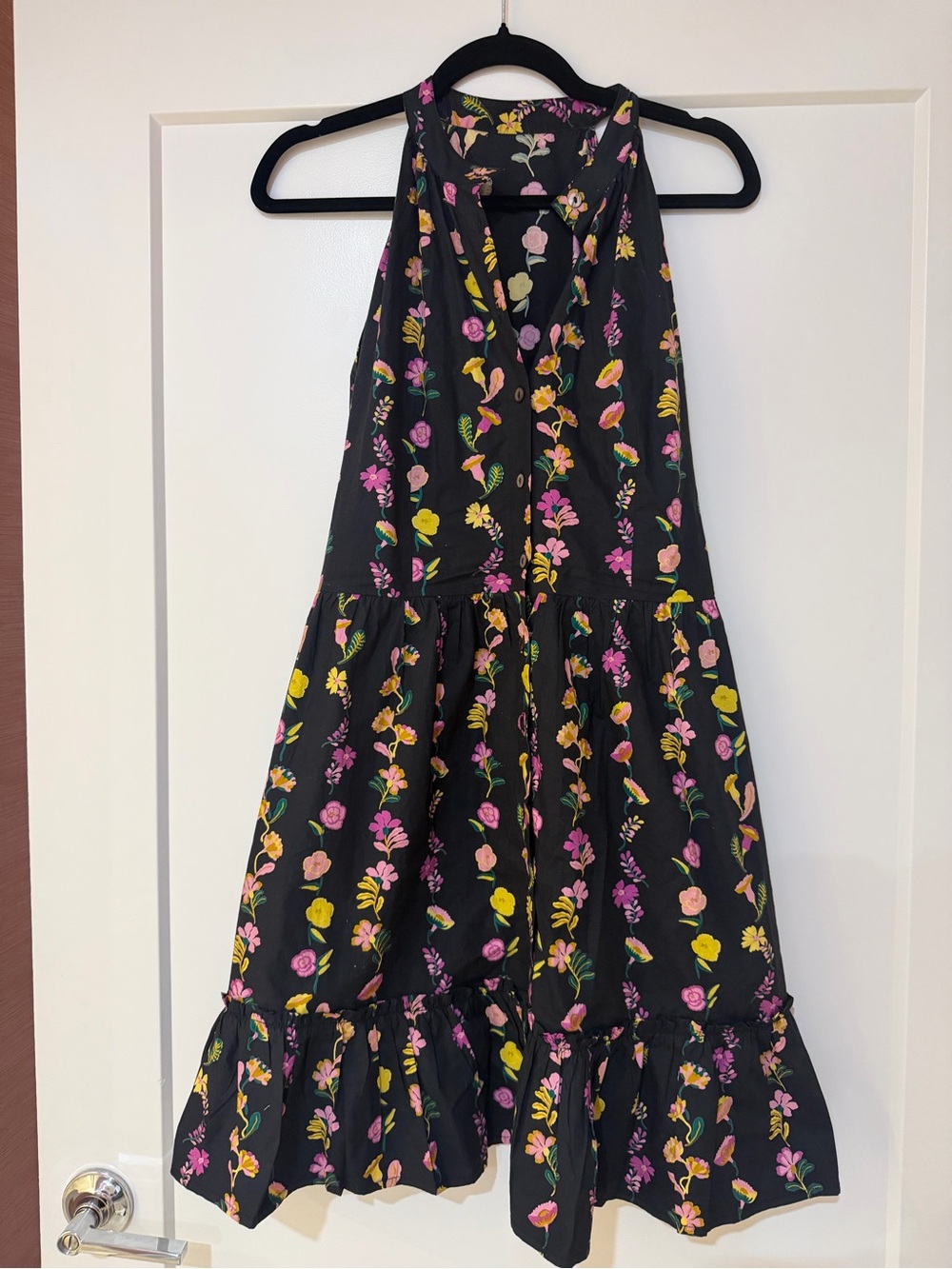 Banjanan Black Mini Dress with Pink and Yellow Floral Print